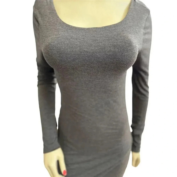 Blue blush Gray Long Sleeve Asymmetrical Hem Bodycon Midi Dress Size M - Picture 9 of 14